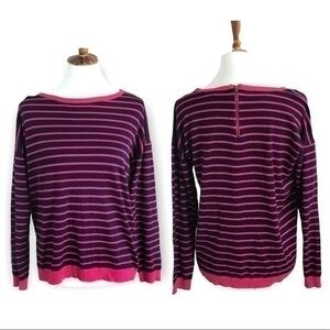 Spence Knits blue and red lightweight sweater top with zipper on back